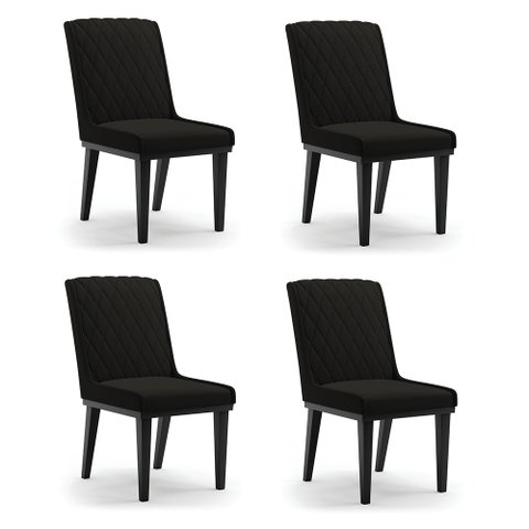 Cadeira Sala de Jantar Base Madeira Preto Kit 4 Sofia Suede Preto D03 - D'Rossi