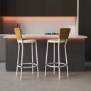 Ver imagem 2 de Banqueta Alta Branco com Encosto Junco Dourado, Aço Carbono, Assento Estofado - Cozinha Balcão