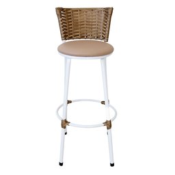 Banqueta Alta Branco com Encosto Junco Dourado, Aço Carbono, Assento Estofado - Cozinha Balcão - 5