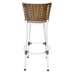 Banqueta Alta Branco com Encosto Junco Dourado, Aço Carbono, Assento Estofado - Cozinha Balcão - 6