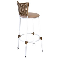Banqueta Alta Branco com Encosto Junco Dourado, Aço Carbono, Assento Estofado - Cozinha Balcão - 7