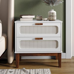 Mesa de Cabeceira Quarto 2 Gavetas Santorini 60 Cm com Telinha Indiana Branco