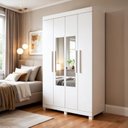 Ver imagem 1 de Guarda-Roupa Casal 4 Portas 2 Gavetas com Espelho 100% MDF Jandaia Branco