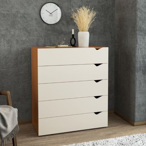 Cômoda 5 Gavetas Porto Freijó Creme Politorno Móveis