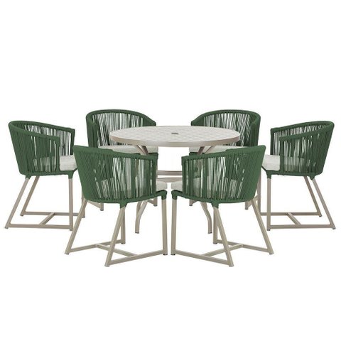 Mesa e 6 Cadeiras de Jantar Noronha Fendi E3 Trama Original Verde