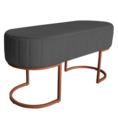 Banco Recamier Decorativa Sala Estar Recepção Escritório Luana Base Bronze Veludo Cinza