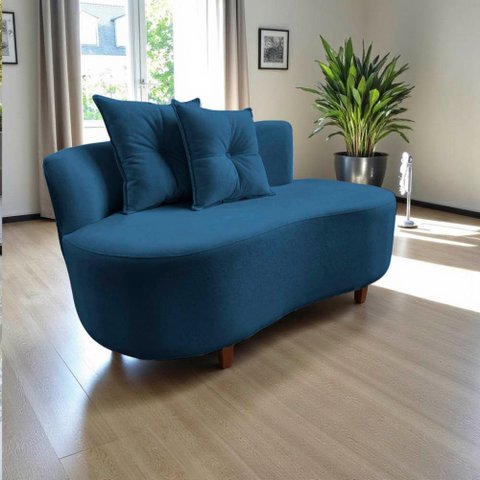 Namoradeira Sofá Feijão Suria Orgânica Bouclé Azul Marinho