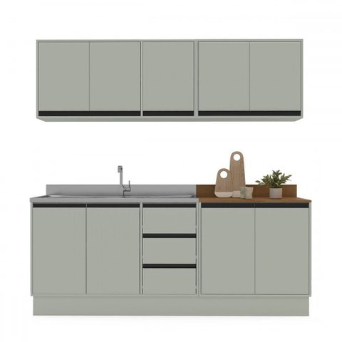 Cozinha Completa Koya 9 Portas 3 Gavetas Branco/verde Oliva - Politorno