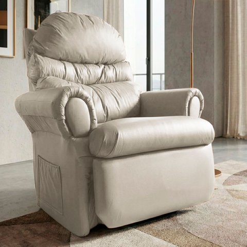 Poltrona do Papai Reclinavel Atlas Conforto Corino Bege Sala Quarto - Arkell
