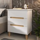 Ver imagem 1 de Mesa de Cabeceira Quarto 62cm com 3 Gavetas e Pés 100% Mdf Cor:branco com Olmo