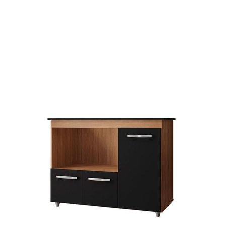 Balcão para Cooktop Ana com Espaço para Microondas Savana Preto - Pallazio