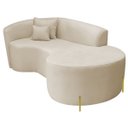 Ver imagem 6 de Divã Recamier Curvo Sala de Estar Recepção Inglaterra 150cm Pés Metal Dourado Lado Direito Linho