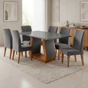 Ver imagem 1 de Mesa de Jantar com 6 Cadeiras com Tampo em Vidro Casuá Linha Inspirare Mel Cinza