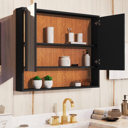 Armário Banheiro Superior Aéreo Eros 2 Portas Preto/natute - 4