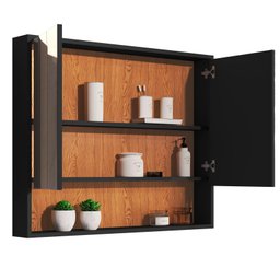 Armário Banheiro Superior Aéreo Eros 2 Portas Preto/natute - 3