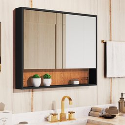 Armário Banheiro Superior Aéreo Eros 2 Portas Preto/natute - 1