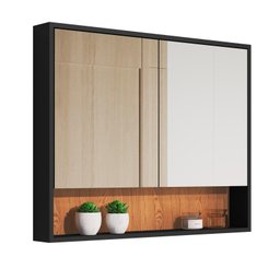 Armário Banheiro Superior Aéreo Eros 2 Portas Preto/natute - 2