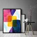 Ver imagem 1 de Quadro Decorativo Abstrato Quadrados Cores - 70x50cm:moldura Branca