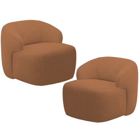 Kit 02 Poltronas Decorativa Fixa Orgânica para Sala Living Barolo L06 Bouclê Terracota - Lyam Decor