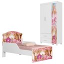 Ver imagem 1 de Guarda Roupa Infantil 3 Portas 2 Gavetas e Mini Cama Infantil 153x79 MDF Decmade
