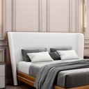 Ver imagem 2 de Cabeceira Design para Cama Casal Torres Pés em Madeira Pu/bouclê Caramelo/off White G91 - Gran Belo