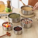 Ver imagem 2 de Jogo 5 Potes Inox Tampa Marmita Conjunto Vasilha Refeiçao Alimento Organizaçao