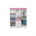 Ver imagem 2 de Guarda Roupa Casal Paris 4 Portas de Bater 3 Gavetas MDF com Espelho Branco e Rosa Aramóveis 163.