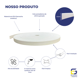 Moldura Rodameio Painel Ripado Eva Autocolante Liso 3,5cmx5mm 5 Metros - Branco - 2