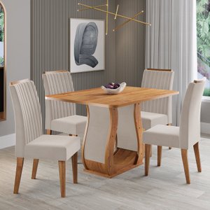 Conjunto Sala de Jantar 120x80,3cm Tampo sem Vidro com 4 Cadeiras Inspirare