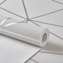 Ver imagem 1 de PAPEL DE PAREDE IMPORTADO GEOMETRICO CINZA C/ PRATA