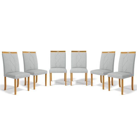 Kit com 6 Cadeiras Ana Madeira Maciça Estofadas para Mesa de Jantar Linho Cinza 407