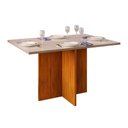 Ver imagem 1 de Mesa para Cozinha Hera + Tampo Madeirado Vidro Reto 120x90cm Freijó/Off White - DJ Móveis