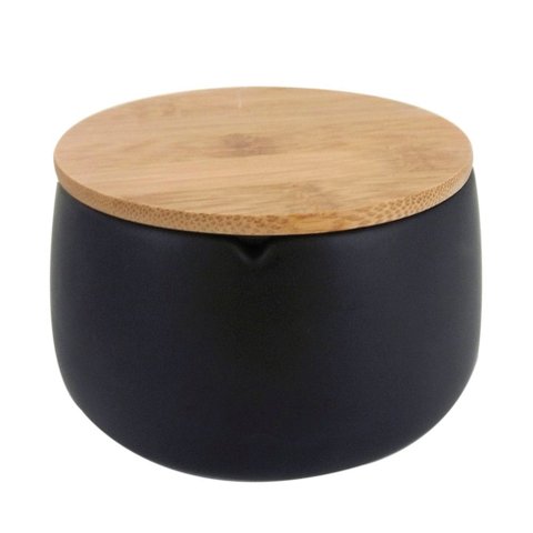 Porta Algodão Pote Multiuso Organizador com Tampa em Bambu - Preto