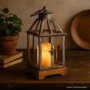 Ver imagem 2 de Lanterna Decorativa Iluminada Ferro e Madeira Cinza Envelhecido 28cm - Bela Flor