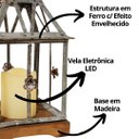 Ver imagem 3 de Lanterna Decorativa Iluminada Ferro e Madeira Cinza Envelhecido 28cm - Bela Flor
