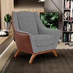 Kit 02 Poltronas Decorativas Base Em Madeira Juliet D02 Courissímo Marrom Pied Poule - Lyam Decor - 2