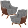 Kit 02 Poltronas Decorativas Base Em Madeira Juliet D02 Courissímo Marrom Pied Poule - Lyam Decor - 1