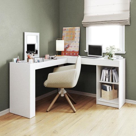 Penteadeira de Canto Organizadora c/ Espelho 130,5cm e 7 Nichos Branco BPE24