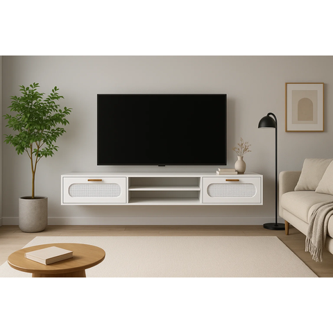 Rack Suspenso Santorini 2 Gavetas MDF 180cm para Televisão até 65 Cor Branco