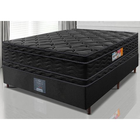 Cama Box Casal Colchão Ortofirm Black + Box 138x188x71 Double Face Espuma D33 Preto