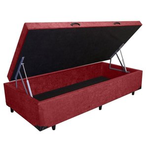 Cama Box Baú Solteiro Vermelho Sintético 42x88x188