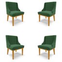 Ver imagem 1 de Kit 4 Cadeiras Decorativas Sala de Jantar Base Fixa de Madeira Firenze Veludo Verde Esmeralda/Castan