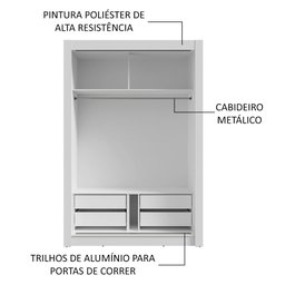 Guarda-roupa Solteiro 2 Portas de Correr com Espelho 4 Gavetas Branco Vivare Plus Madesa - 5