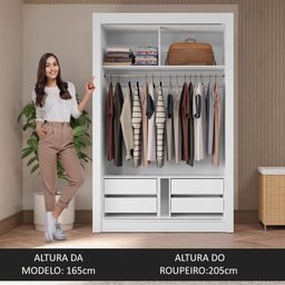 Guarda-roupa Solteiro 2 Portas de Correr com Espelho 4 Gavetas Branco Vivare Plus Madesa - 4