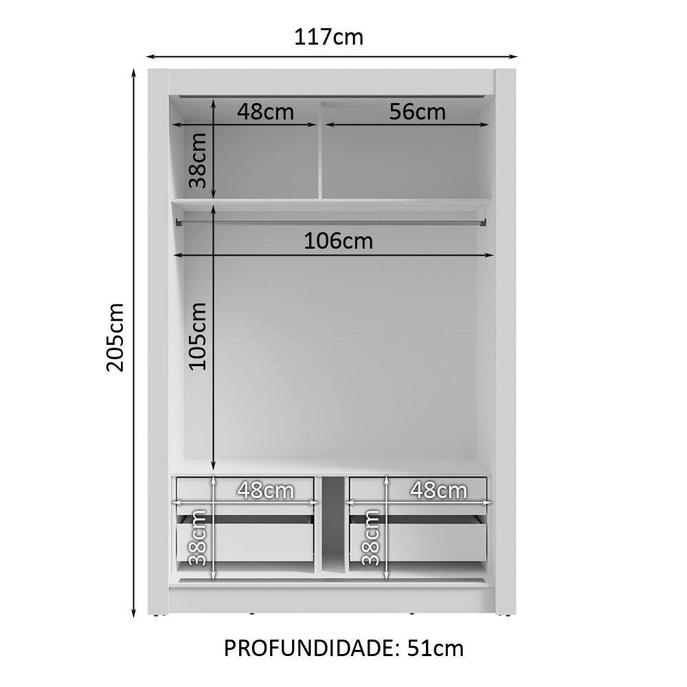 Guarda-roupa Solteiro 2 Portas de Correr com Espelho 4 Gavetas Branco Vivare Plus Madesa - 10