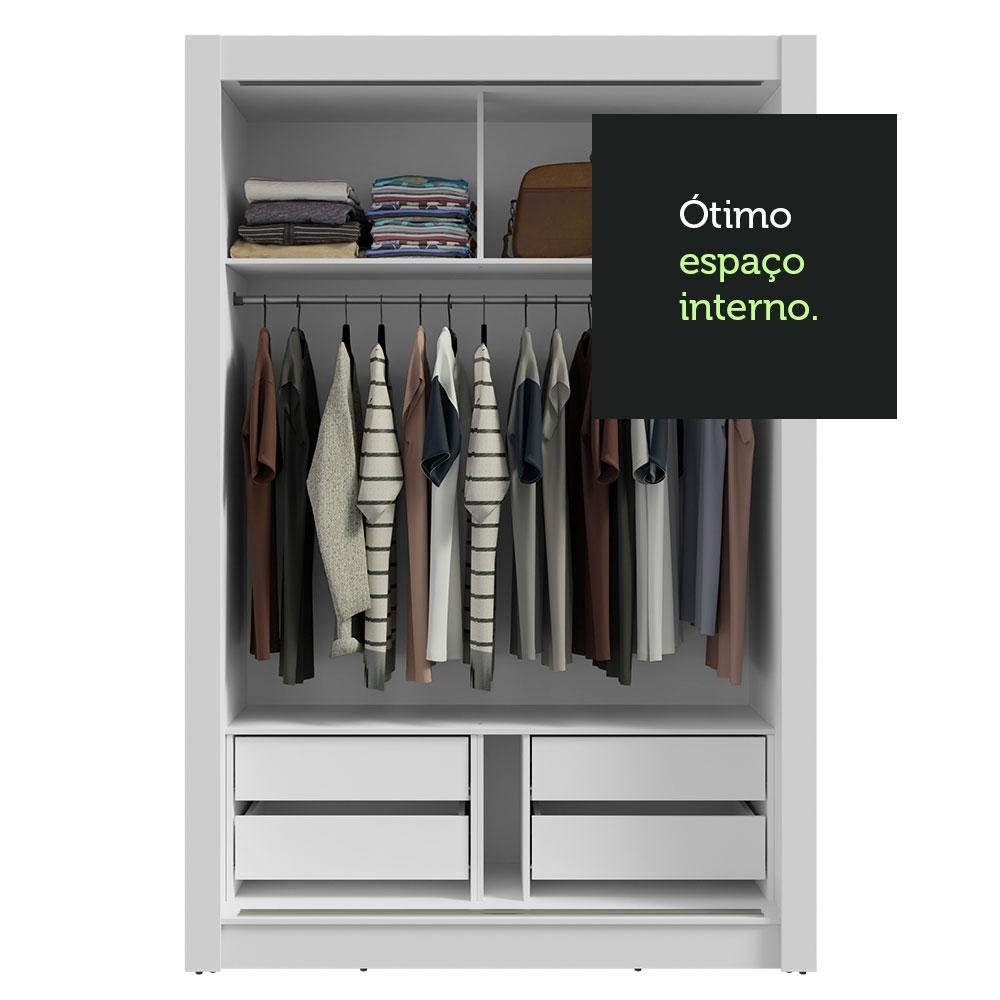 Guarda-roupa Solteiro 2 Portas de Correr com Espelho 4 Gavetas Branco Vivare Plus Madesa - 7