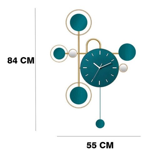 Relógio De Parede 3d Contemporâneo Nórdico Metal Verde 84x55 - 7