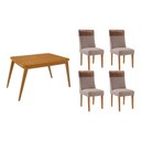 Ver imagem 1 de Sala de Jantar Completa Havana C/ Tampo Madeirado Canto Curvo 120x80cm e 4 Cadeiras Jaspe Naturale