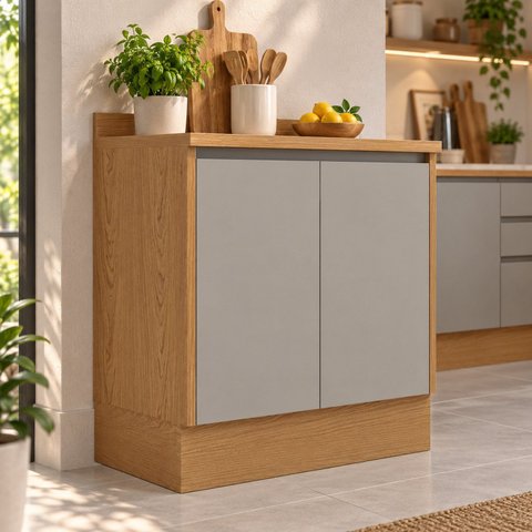 Balcão de Cozinha 80 cm Áurea 100% MDF Cinamomo/Fendi
