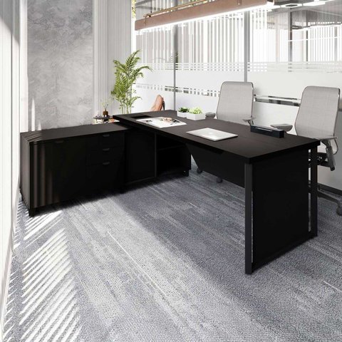 Mesa Executiva com Armário Lateral e Caixa de Tomadas 3 Gavetas 180cm Corporate Preto